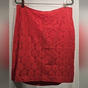Ann Taylor Red Floral Lace Pencil Skirt